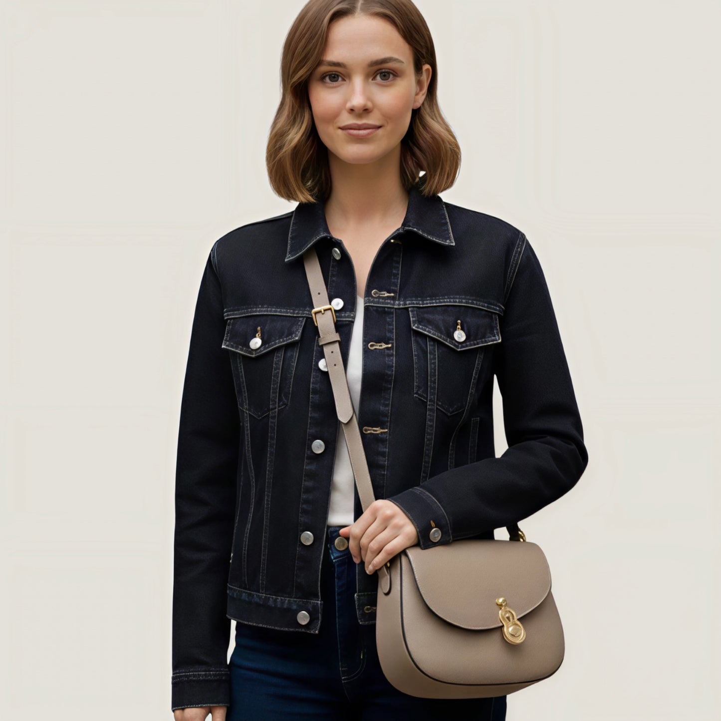 Mia Taupe Satchel Leather Bag