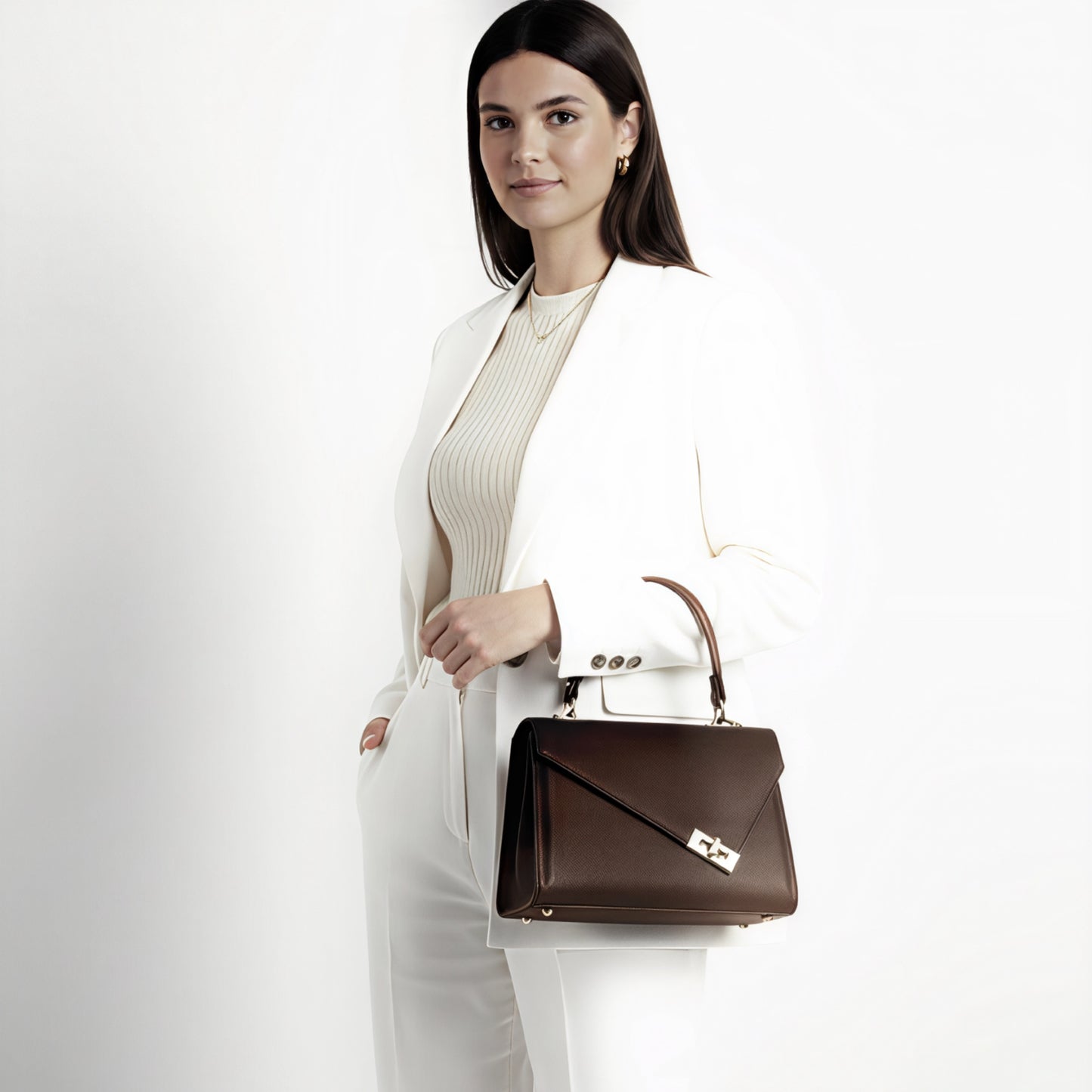 Charlotte Asymmetrical Brown Leather Bag