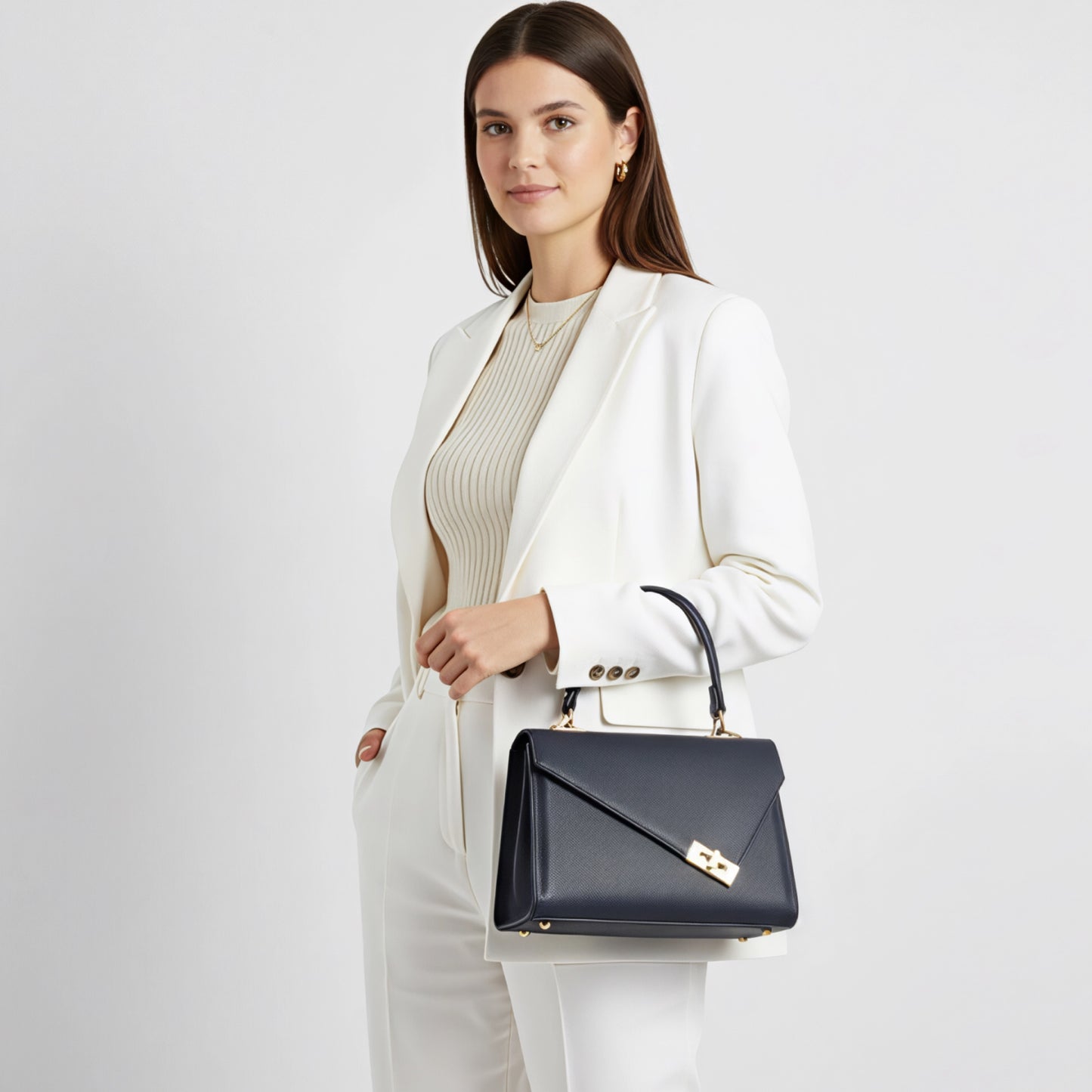 Charlotte Asymmetrical Navy Leather Bag