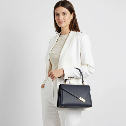 Charlotte Asymmetrical Navy Leather Bag