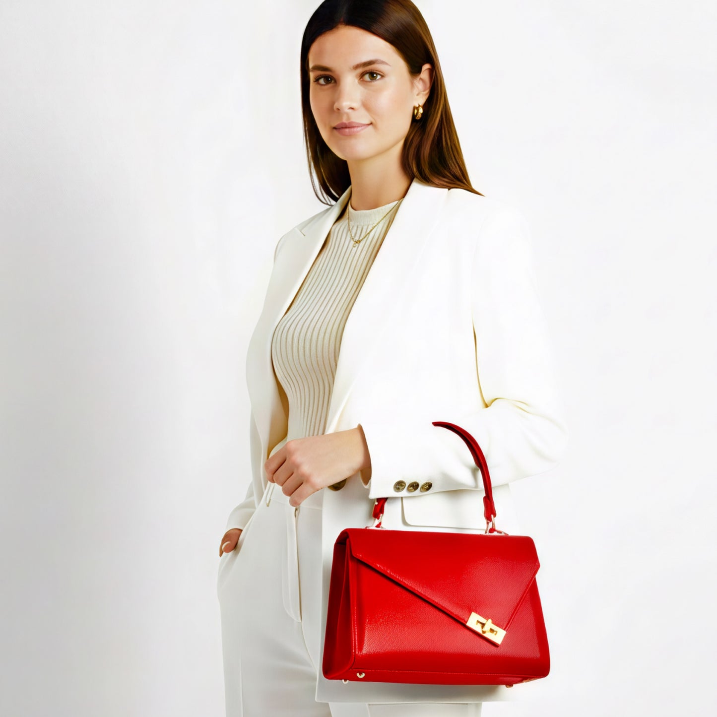 Charlotte Asymmetrical Red Leather Bag