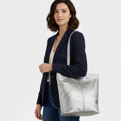 Lily Silver Leather Shoulder Bag
