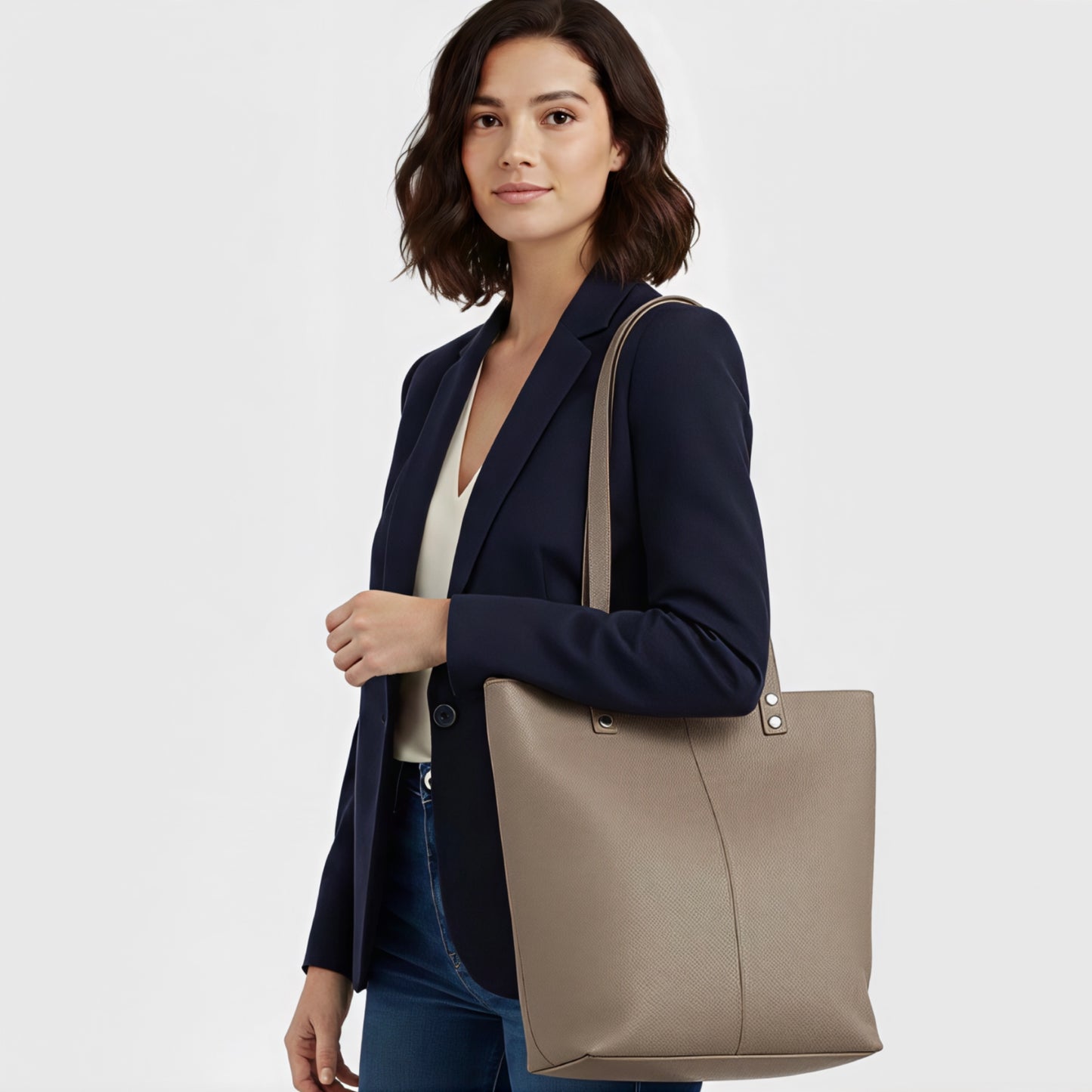 Lily Taupe Leather Shoulder Bag