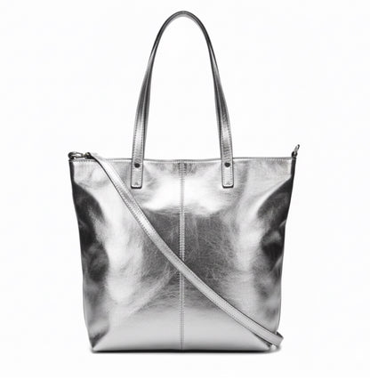 Lily Silver Leather Shoulder Bag