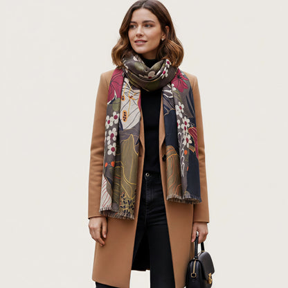 Botanical Earthy Grey Multi-Colour Scarf