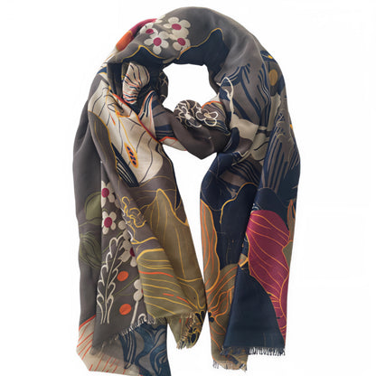 Botanical Earthy Grey Multi-Colour Scarf