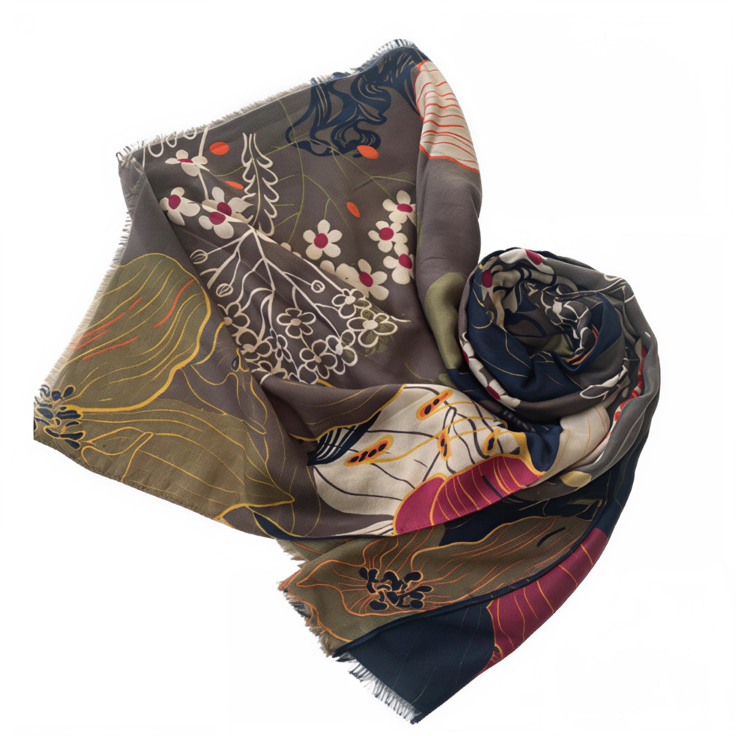 Botanical Earthy Grey Multi-Colour Scarf