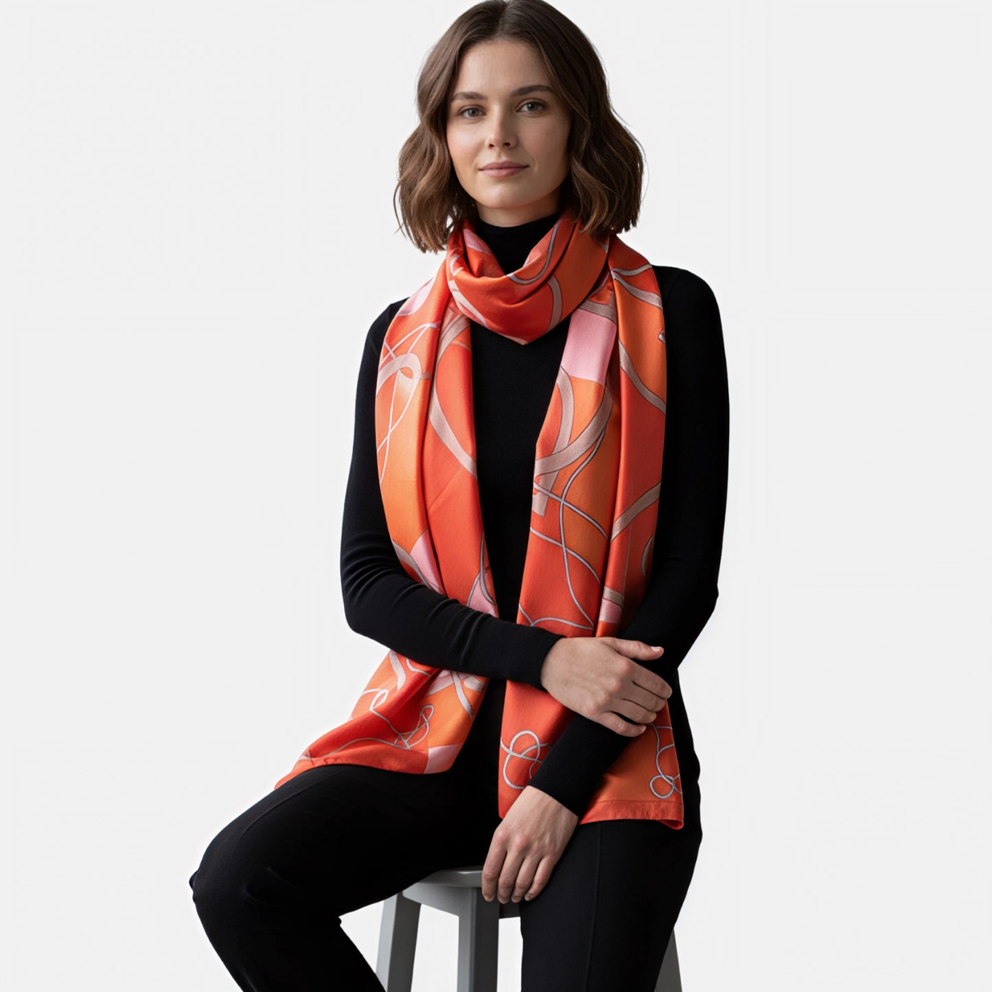 Coral  Retro Horse Silk Scarf