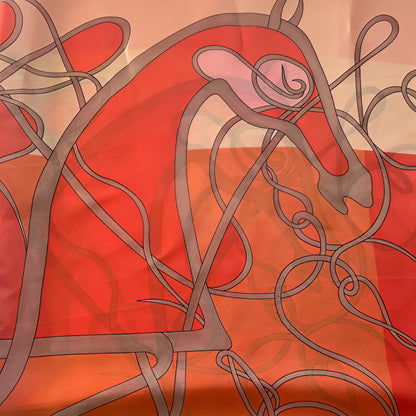 Coral  Retro Horse Silk Scarf