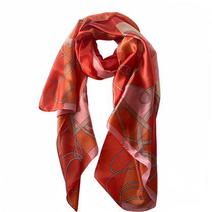 Coral  Retro Horse Silk Scarf