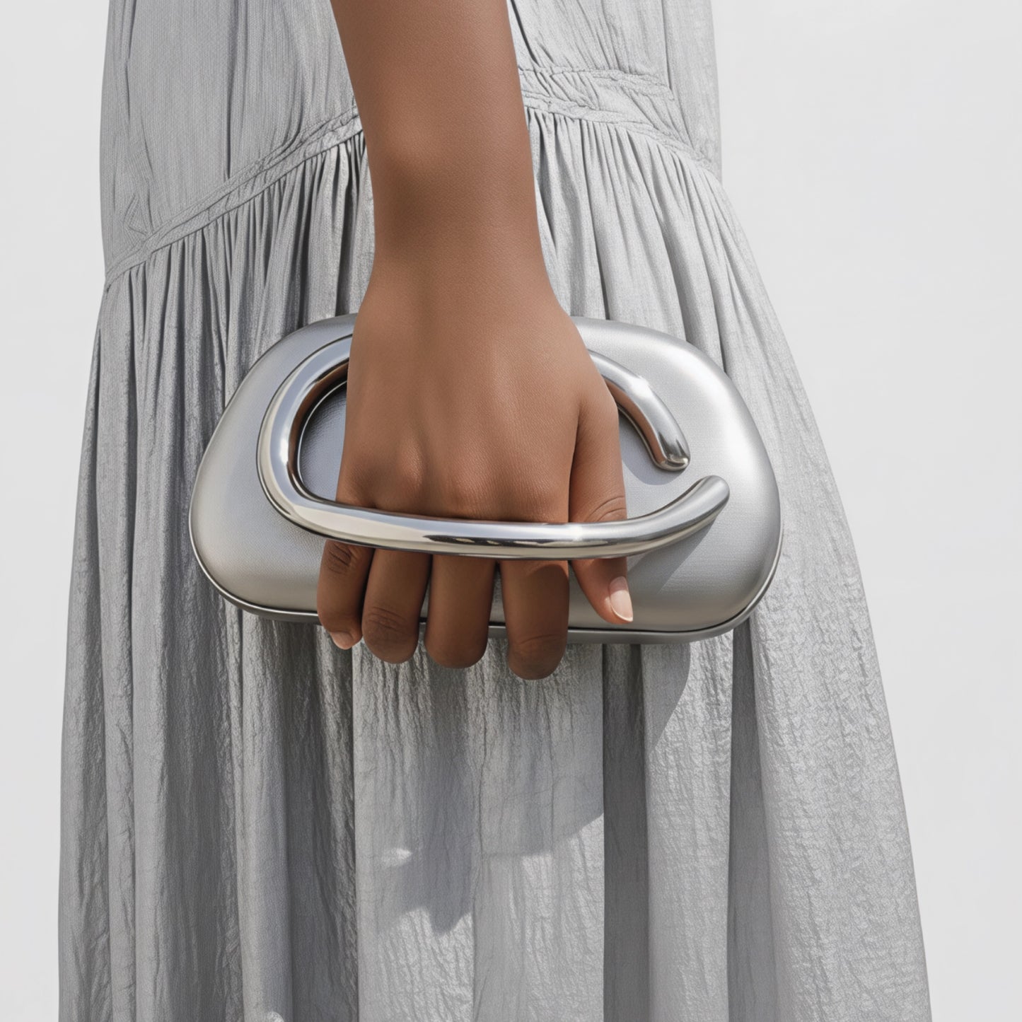 Arabella Silver Oval Clutch Bag