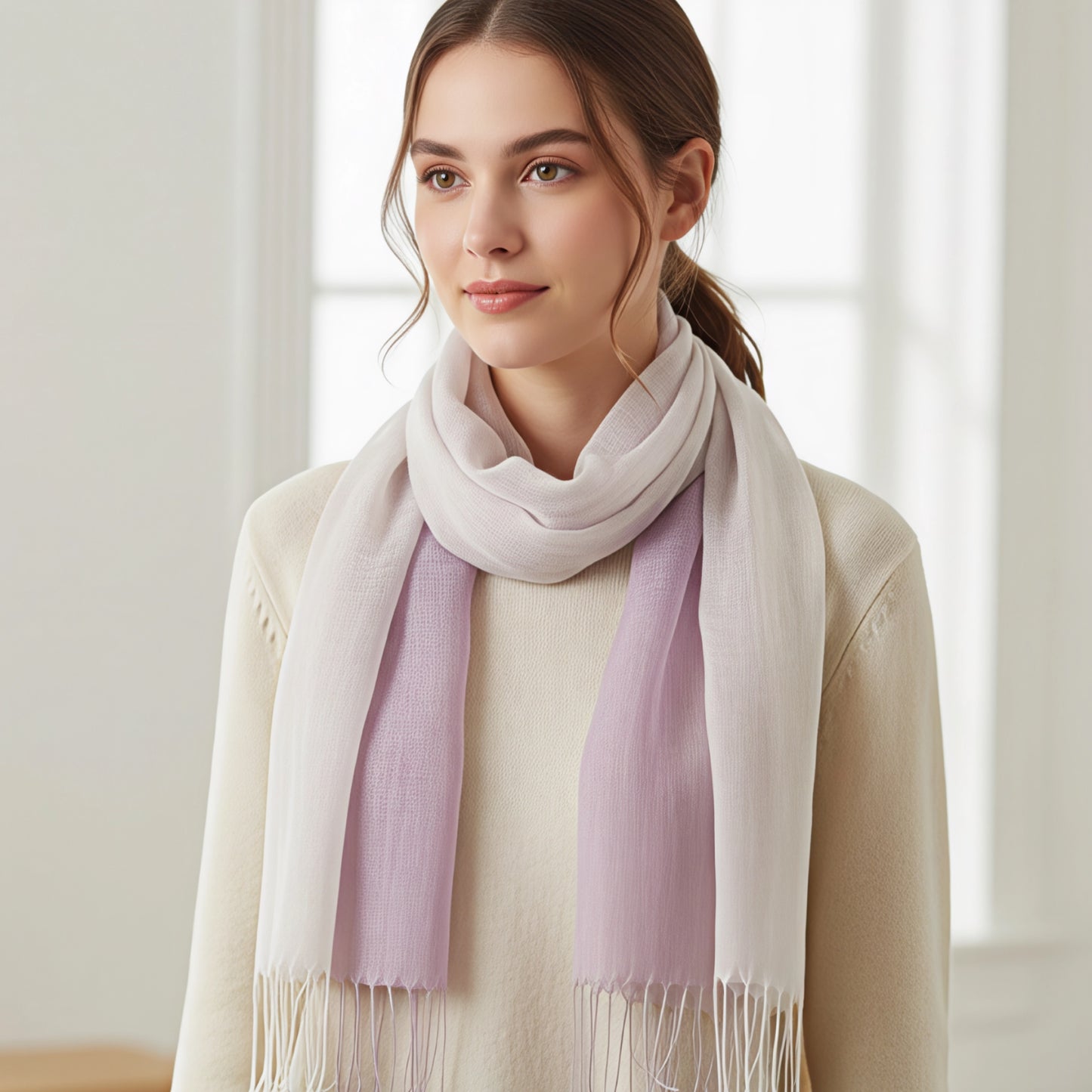 Lilac/White Linen Scarf