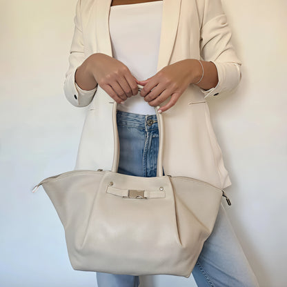 Rubi Creamy Beige Leather Tote Bag
