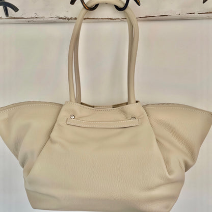 Rubi Creamy Beige Leather Tote Bag