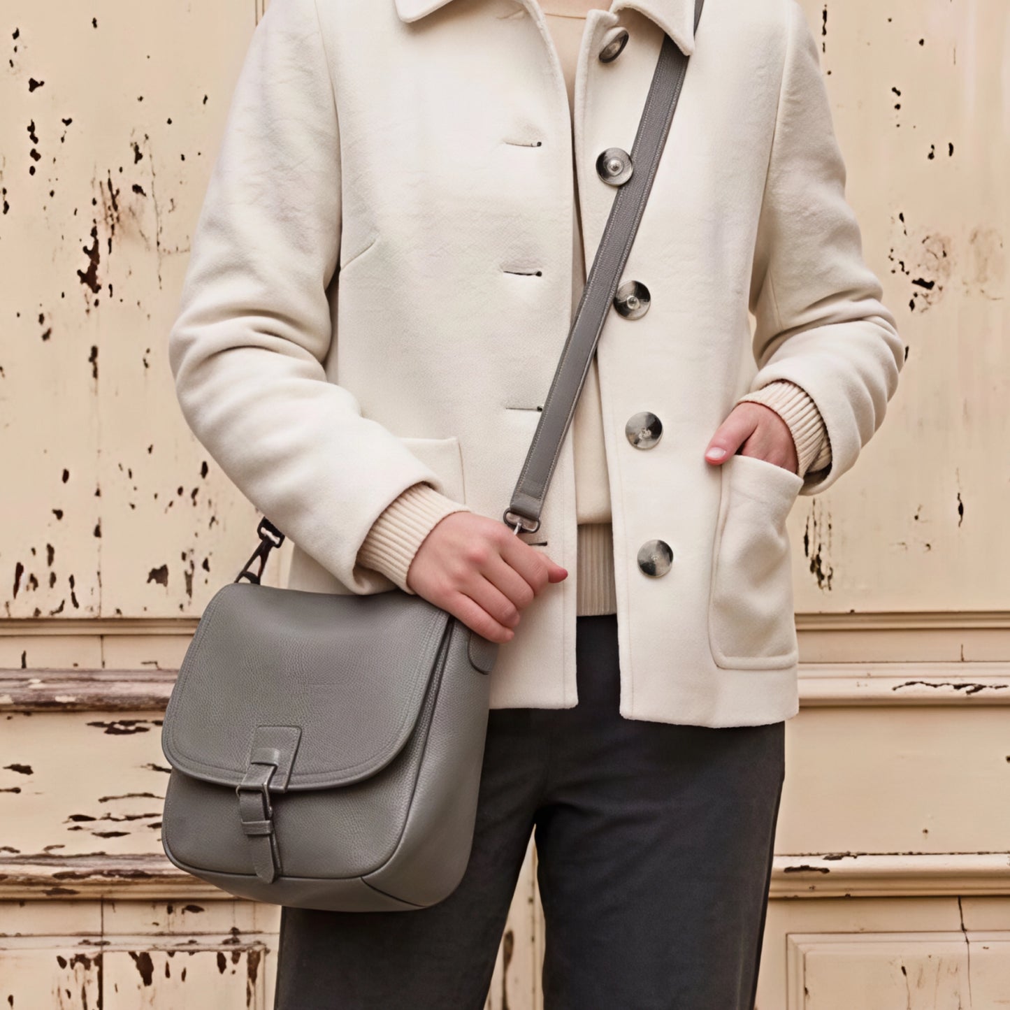 Vegan Grey Crossbody Bag